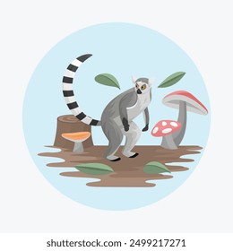 Lemur Primate Flat Vector Colorful with Nature Background Elements