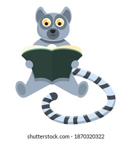 Lemur reading book icon. Cartoon of lemur reading book vector icon for web design isolated on white background