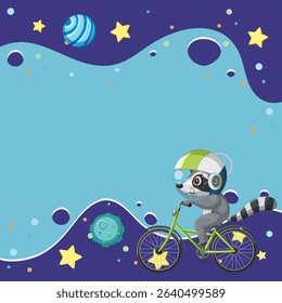 Lemur rides a bike through a cosmic scene