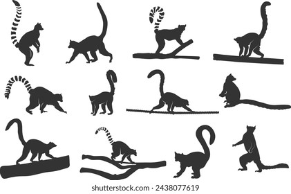 Lemur silhouette, Ring-tailed lemur silhouette, Lemur silhouette Lemur vector set.