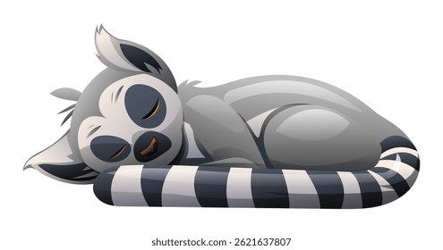 Lemur sleeping, curled up and resting. Vector cartoon character illustration