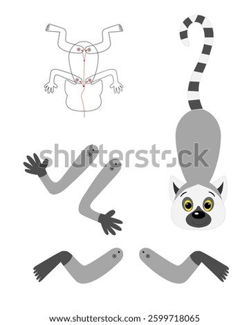 Lemur template for building for games. Lemur paper toy.