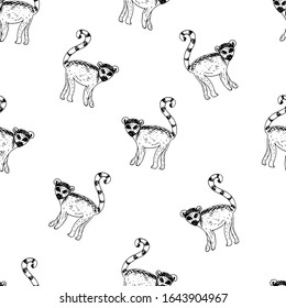 Lemurs. Line art. Seamless pattern. Vector illustration.