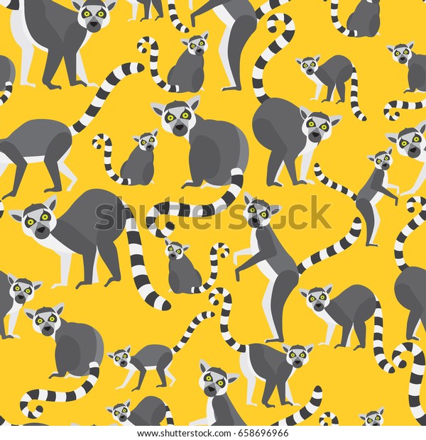 Lemurs Madagascar On Yellow Background Pattern Stock Vector (Royalty ...