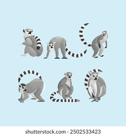 Lemurs Primate Simple Flat Vector Set