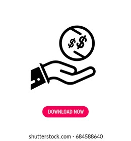 Lend money vector icon, The outlined symbol of hand with coin. Simple, modern flat vector illustration for mobile app, website or desktop app   