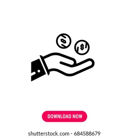 Lend money vector icon, The symbol of hand with coins. Simple, modern flat vector illustration for mobile app, website or desktop app   