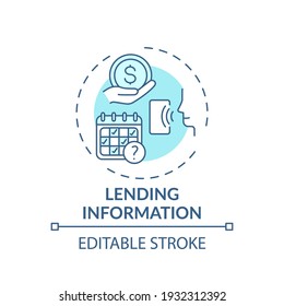 Lending information concept icon. Online library helpline idea thin line illustration. Finding information you need. Digital Library. Vector isolated outline RGB color drawing. Editable stroke