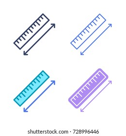 Length Concept Linear Symbols. Width, Height, Depth And Distance Line Symbols And Pictograms. Length Dimension And Measuring Vector Outline Icon Set. Thin Contour Ruler, Infographic Elements For Web.