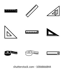 Length icons. set of 9 editable filled and outline length icons such as ruler, triangle ruler