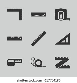 Length icons set. set of 9 length filled icons such as ruler, triangle ruler, measure tape, tape, measuring tape