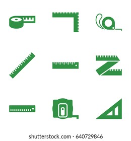 Length icons set. set of 9 length filled icons such as ruler, triangle ruler, measure tape, tape, measuring tape