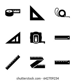 Length icons set. set of 9 length filled icons such as ruler, triangle ruler, measure tape, tape, measuring tape