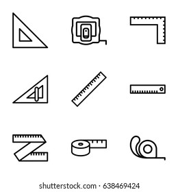 Length icons set. set of 9 length outline icons such as ruler, triangle ruler, measure tape, tape, measuring tape