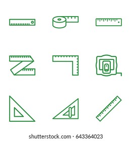 Length icons set. set of 9 length outline icons such as ruler, triangle ruler, measure tape, measuring tape