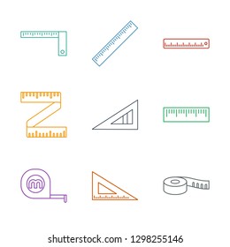 length icons. Trendy 9 length icons. Contain icons such as measuring tape, ruler, measure tape, triangle ruler, measure ruler. length icon for web and mobile.