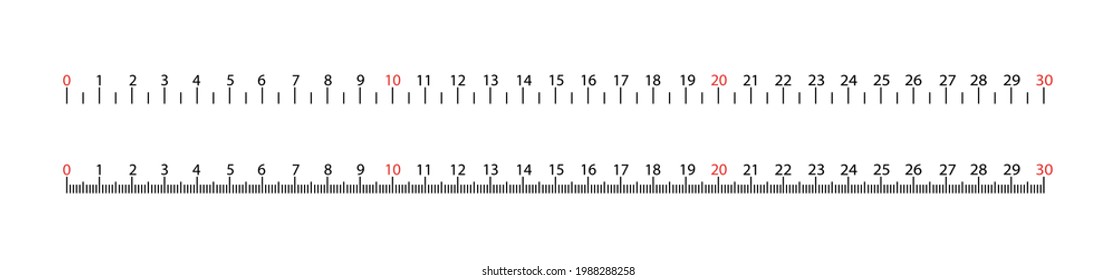 Length measurement scale chart. Black on a white background.
