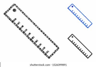 Length ruler composition for length ruler icon of filled circles in various sizes and shades. Vector filled circles are organized into blue composition.
