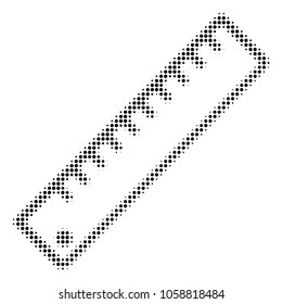 Length Ruler halftone vector pictogram. Illustration style is dotted iconic Length Ruler symbol on a white background. Halftone texture is circle blots.