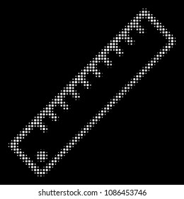 Length ruler halftone vector pictogram. Illustration style is dotted iconic length ruler icon symbol on a black background. Halftone matrix is circle dots.