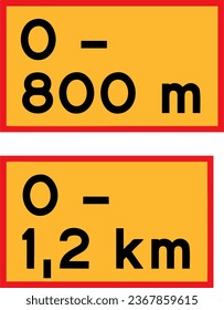 Length of stretch of road beginning at sign , Additional panels, Road signs in Sweden