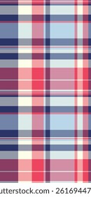 Length texture background fabric, volume textile tartan pattern. Variation plaid vector check seamless in red and blue colors palette.