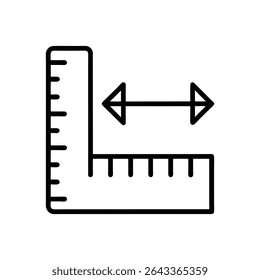 Länge und Breite Messung Gliederungssymbol einzeln auf weißem Hintergrund für Design und Infografik
