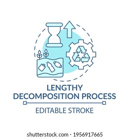 Lengthy Decomposition Process Concept Icon. Top Environmental Challenges Idea Thin Line Illustration. Harmful Effects. Vector Isolated Outline RGB Color Drawing. Editable Stroke