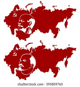 Lenin on a background map of the USSR. The illustration on a white background.