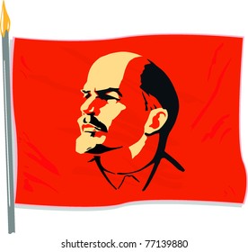 Lenin. Retrato de Vladimir Lenin. Bandera de la Unión Soviética. Símbolo de la revolución mundial. Un símbolo del comunismo. URSS.