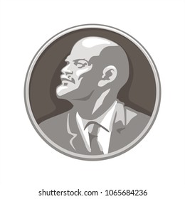 Lenin profile, portrait in circle, badge, medal, illustration, vector