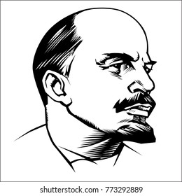 Lenin vector portrait, symbol revolution in Russia. Proletarians of all countries, unite.