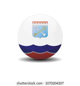 Leningrad Oblast national circle button flag background texture. 3D vector, illustration, symbol federal subject of Russia.