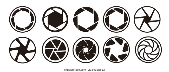 Lens aperture camera shutter and optic diaphragm logo for photographers and photo studio icon