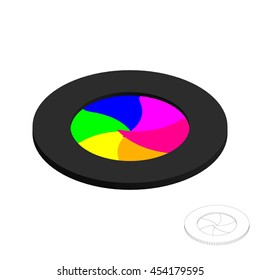 Lens Aperture.Isolated on white background.Vector colorful illustration. 3d isometric style.