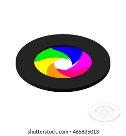 Lens Aperture.Isolated on white background.Vector colorful illustration. 3d isometric style.