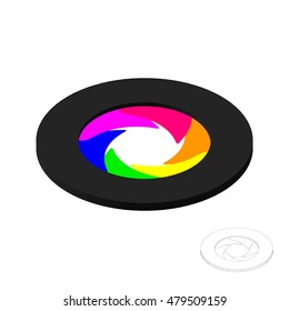 Lens Aperture.Isolated on white background.Vector colorful illustration. 3d isometric style.
