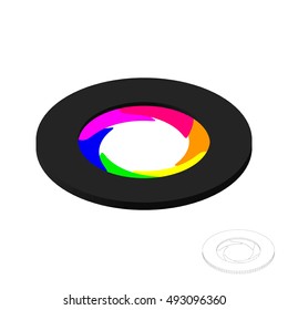 Lens Aperture.Isolated on white background.Vector colorful illustration. 3d isometric style.