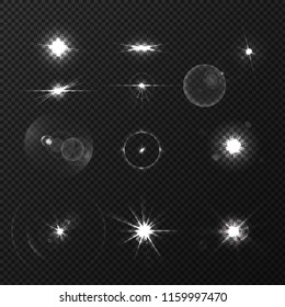 Lens black white flares realistic set isolated vector illustration