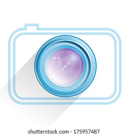 Lens, camera icon, blue. Vector