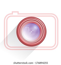 Lens, camera icon, red. Vector