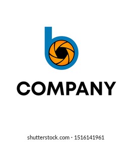 Lens camera with letter B lower case logo design