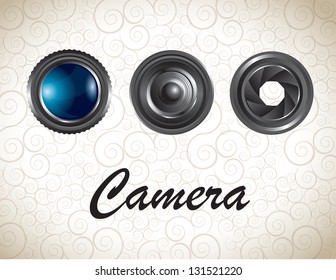 Lens of camera over vintage background vector illustration