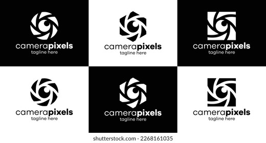 imagen vectorial del logotipo de píxeles de la cámara de lente