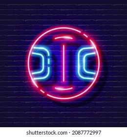 Lens cap neon icon. Photo and video concept. Vector illustration for design, website, decoration, online store