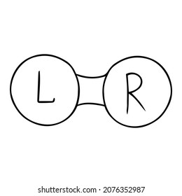 Contenedor de lente aislado en el fondo blanco. Elemento óptico para guardar las lentes de contacto en estilo doodle. Icono de diseño de esquema de uso de lentes. Ilustración vectorial.