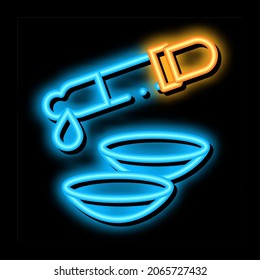 lens dropper liquid neon light sign vector. Glowing bright icon lens dropper liquid sign. transparent symbol illustration