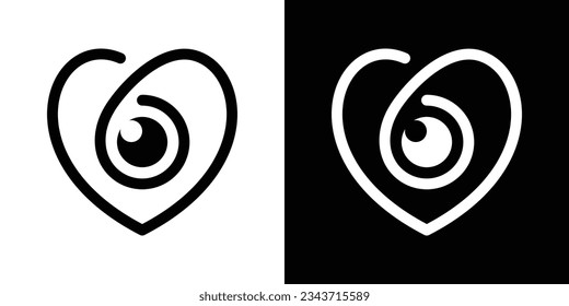 lens element logo design combined with heart made in line and minimalist style