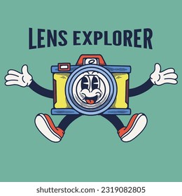 Lens Explorer With Camera Groovy Character Design