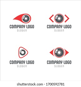 Lente, logotipo de botón de visión y reproducción, plantilla de icono vectorial para la empresa, identidad 